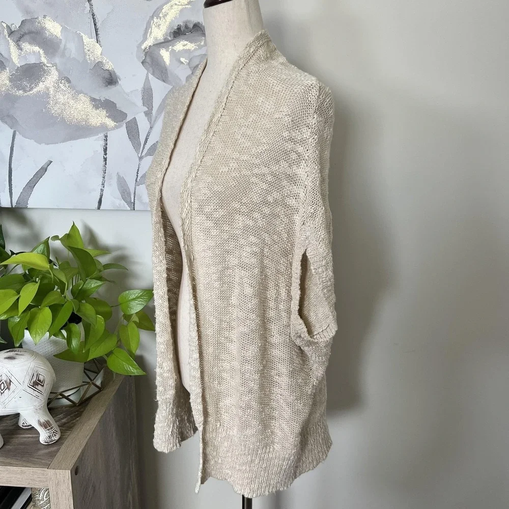 Silence + Noise Cardigan Sweater Womens Small Beige Open Knit Dolman Boho - Picture 3 of 7
